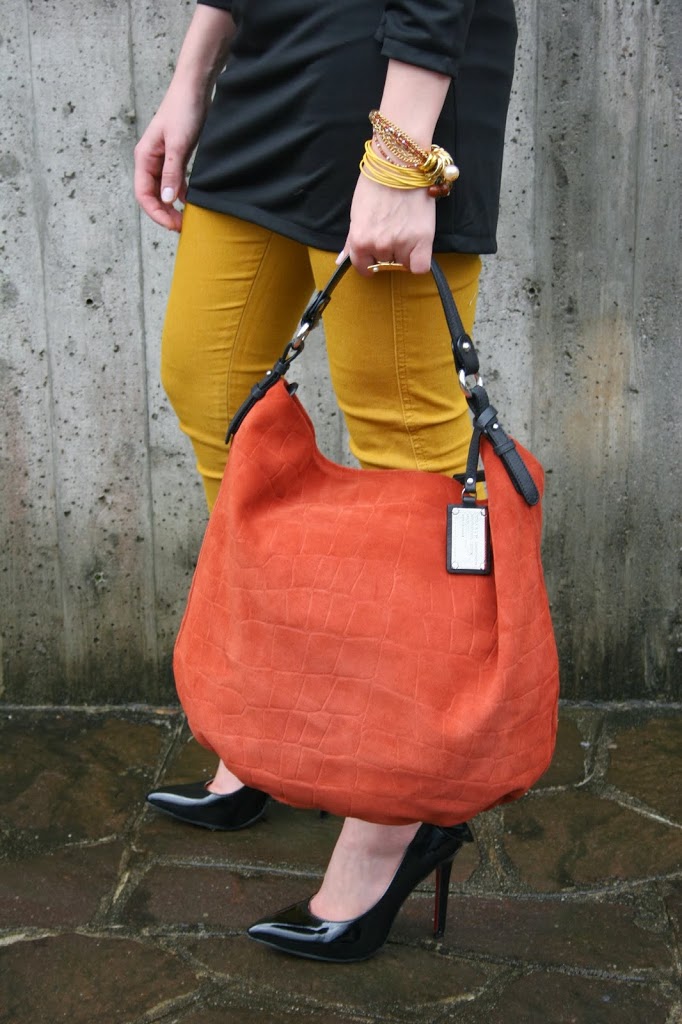 Saffron and black fashion blogger outfit