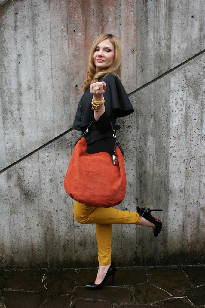 Saffron and black fashion blogger outfit