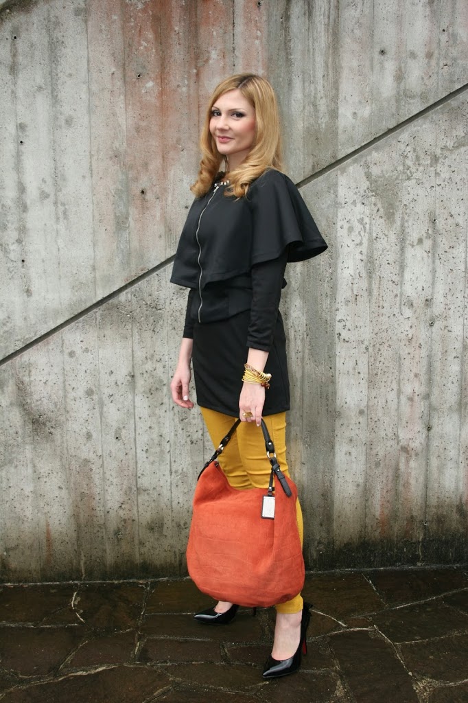 Saffron and black fashion blogger outfit